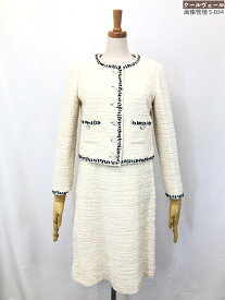 美品【Harrods ハロッズ】10100501 ツイードジャケット×ワンピース セットアップ スーツ (レディース) size1 アイボリー系 ◇17LO3813◇　【中古】