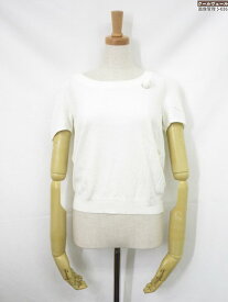 未使用【ハロッズ Harrods】12520061 ブローチ付き 薄手 半袖 ハイゲージニット (レディース) size2 オフホワイト系 ◇17LN6108◇　【中古】