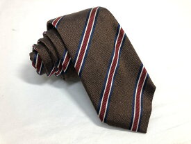 超美品【FRANCO BASSI フランコバッシ】落ち着いたレジメン柄♪ シルク ネクタイ (メンズ) ダークブラウン×ネイビー系 伊製 ◇17MM8633◇　【中古】