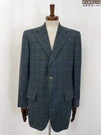 超美品【オーダー品】ドラッパーズ生地 カシミア×絹混 2ボタン 起毛生地 格子柄ジャケット (メンズ) 50相当 グリーン系 ◇17MJ0735◇　【中古】