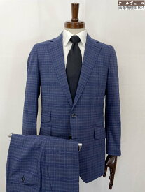 美品【銀座グローバルスタイル】TJU17-0687 レダ生地 シングル2ボタン スーツ (メンズ) size46相当 ネイビー系 チェック柄 ◇35RMS2679◇　【中古】