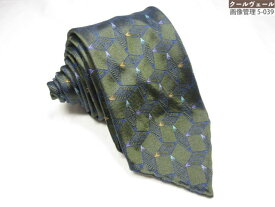未使用【タイユアタイ TIE YOUR TIE】 セッテピエゲ 刺繍柄♪ シルク ネクタイ (メンズ) ダークオリーブ系 イタリア製 ◇39MM8942◇　【中古】