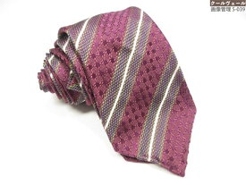 超美品【タイユアタイ TIE YOUR TIE】 セッテピエゲ レジメン柄♪ シルク ネクタイ (メンズ) ワインレッド系 イタリア製 ◇39MM8940◇　【中古】