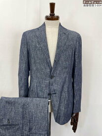 超美品【ラルディーニ LARDINI】 JR015AQ-92 リネン混 3B段返りセットアップスーツ (メンズ) size46/7REG ネイビー系 織柄 伊製◇33RMS3056　【中古】