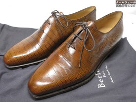 未使用品 【ベルルッティ】 アレッサンドロ クロコダイル型押し ホールカット レザーシューズ 靴 (メンズ) size6 ブラウン系 ◇37MZA8536◇　【中古】