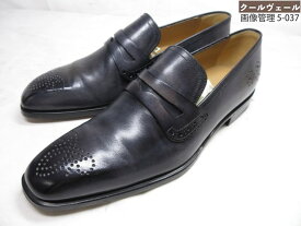 超美品 【Berluti ベルルッティ】 パーフォレーション パティーヌ レザー コインローファー 靴 (メンズ) size6.5 ネイビー系 ◇37MZA8623◇　【中古】