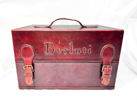 超美品 【ベルルッティ Berluti】 オールレザー 刺繍ロゴ シューケア収納ボックス 仕分けBOX (メンズ) ブラウン ★5HT3042★　【中古】