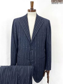 美品【チロパオーネ×タイユアタイ×キートン】3B段返り ストライプ柄スーツ 希少トリプルネーム (メンズ)46/DROP8R ネイビー★35MSB0010★　【中古】