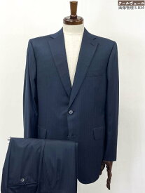 未使用【ブリオーニ Brioni】Brnico ビキューナ3％/シルク12％混 2B 最高級オーダースーツ(メンズ)50C ネイビー系 ストライプ★35HRB0024★　【中古】