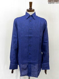 未使用【ブリオーニ Brioni】リネン100％ 隠しボタンダウンシャツ (メンズ) sizeS ネイビーブルー系 SCCA0L P9111 4300 伊製 ★33MKB0124★　【中古】