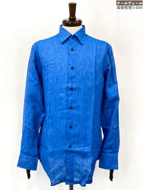 未使用【ブリオーニ Brioni】 リネン100％ 隠しボタンダウン長袖シャツ (メンズ) S 濃いめのブルー SCCA0L P9111 4600 伊製★33MKB0133★　【中古】