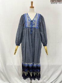 超美品【ヌキテパ ne Quittez pas】 010442GD2 コットン100% フラワーモチーフワンピース（レディース） sizeS ブルー系★40LOB0034★　【中古】