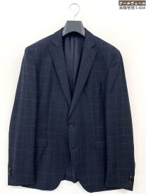 美品【ヒューゴボス HUGO BOSS】シングル2ボタン 格子柄ジャケット Super100's生地 (メンズ) size52 ネイビー ★32MJB0408★　【中古】