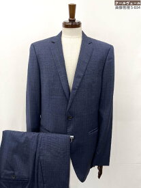 【ヒューゴボス HUGO BOSS】ウール100％ 2ボタン 織柄 スーツ レダ生地 Super110’s スーツ (メンズ) size50 ネイビー ◎32MSB0785◎　【中古】