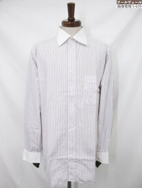 【ブリオーニ Brioni】クレリック 長袖シャツ (メンズ) size44 ホワイト×レッド系 ストライプ柄 イタリア製◎33MKB0822◎　【中古】