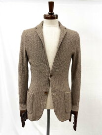 美品【ラルディーニ LARDINI】JNLJM19 ウール100％ 2ボタン ヘリンボーン編み ニットジャケット (メンズ) XS ブラウン 伊製◎33MNB0318◎　【中古】