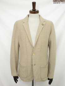 【ラルディーニ LARDINI】 シングル2ボタン ニットジャケット (メンズ) sizeM ライトベージュ 編み柄 JILJM19 イタリア製◎33MNB0372　【中古】