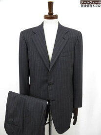 美品【キートン Kiton】3ボタン段返り ストライプ柄 14Micron スーツ Super180’s Kタグ (メンズ)size46/7R チャコールグレー◎35MSB1406◎　【中古】