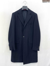 超美品【イザイア ISAIA】PR41 03749 02940 A ウール100％ チェスターコート ヘリンボーン柄 肉厚生地 (メンズ) 44R ネイビー ◎32MWB0254　【中古】