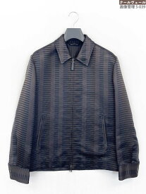 ほぼ未使用【ブリオーニ Brioni】ボーダー風シルク生地 ジップアップブルゾン (メンズ)sizeM 微光沢ブラウン×ブラック系 ◎11HRB0138◎　【中古】