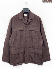 ほぼ未使用【ブリオーニ Brioni】ロゴ刺繍 リネン100％ サファリ シャツジャケット SLRP0L (メンズ) sizeS ブラウン系◎11HRB0144◎　【中古】