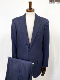 【キートン キトン KITON】シングル2ボタン ストライプ柄 スーツ ウール100％生地 (メンズ) size48/7R ネイビー イタリア製 ◎35MSB1577◎　【中古】