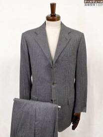美品【キートン KITON】極上カシミア100％生地 3ボタン ストライプ柄スーツ (メンズ) size48/DROP7 チャコールグレー ◎35MSB1578◎　【中古】