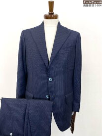 美品【イザイア ISAIA】SUMI 02176 02138 A MARECHIARO 2B ストライプ柄 スーツ ウール100％ (メンズ) size44/8R ネイビー ◎41MSB1623　【中古】