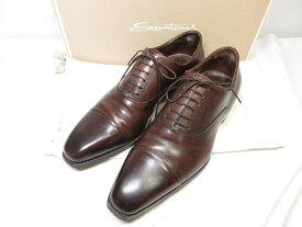 美品 【サントーニ Santoni】 レザー キャップトゥ 内羽根 ドレスシューズ 紳士靴 (メンズ) size5.5 ムラ感 ブラウン系 ■15MZA5227■　【中古】