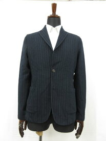 超美品 【T JACKET ティージャケット】 シングル2ボタン アンコンジャケット (メンズ) sizeL ネイビー ストライプ 51G419J ■28MJ9097■　【中古】