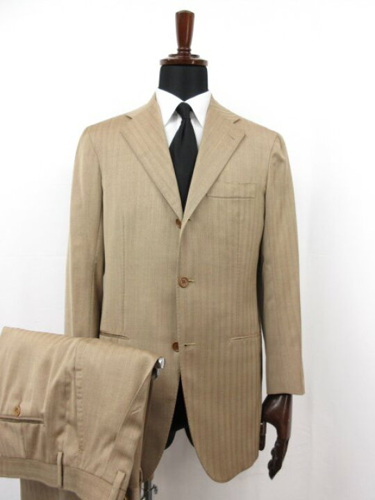 キートン ヘリンボーン ウール シルク 送り返し スーツ ブラウン 48 Kiton