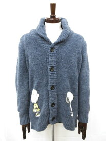 超美品【gelato pique スヌーピー】PMNT175902 ショールカラー ニットカーディガン ルームウェア (メンズ) M ブルーグレー◯35MN5780◯　【中古】