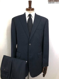 【BOSS ヒューゴボス HUGO BOSS】ウール100％ シングル2ボタン スーツ (メンズ) size48 ネイビー ストライプ柄 紺 ◯32RMS1531◯【中古】