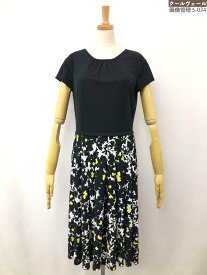 極美品【Harrods ハロッズ】15208911 フラワープリント切替 半袖 フレアワンピース (レディース) size2 ブラック系 ◇17LT5502◇【中古】
