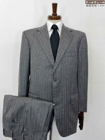 超美品【オーダースーツ】4924 バルベラ生地 シングル3ボタン段返り ストライプ織柄 スーツ (メンズ) size52R グレー系 ◇35RMS2703◇【中古】