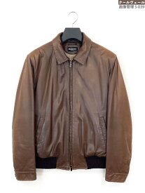 【キートン KITON キトン】最高級ラムレザー ジャケット ブルゾン 裏地カシミア100％ (メンズ) size48 ダークブラウン ◎11HRB0235◎　【中古】