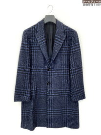 超美品【キートン KITON】UGO2J31-K011 極上カシミヤ100%グレンチェック柄風チェスターコート(メンズ)size46 ネイビー/ブラック◎11HRB0252【中古】