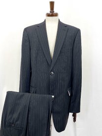【BOSS ヒューゴボス HUGO BOSS】ウール100％ シングル2ボタン スーツ (メンズ) size52 ブラック ストライプ柄 ★35RMS3572★　【中古】