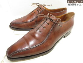美品 【サントーニ Santoni】 Wシーム 内羽根 4アイレット レザーシューズ 紳士靴(メンズ)size7.5F ブラウン系 ★37MZA9074★【中古】