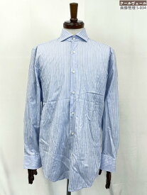 美品【BOSS ヒューゴボス HUGO BOSS】 コットン100％ ワイドカラー 長袖シャツ (メンズ) sizeM ライトブルー系 ストライプ柄 ★33MKB0149★【中古】