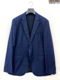 美品【BOSS ヒューゴボス HUGO BOSS】シングル2ボタン テーラードジャケット (メンズ) 52 ネイビー系 チェック柄★32MJB0407★【中古】