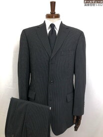 【BOSS ヒューゴボス HUGO BOSS】ウール100％ シングル3ボタン スーツ (メンズ) size48 ブラック ストライプ柄 黒 ◯32RMS1530◯　【中古】