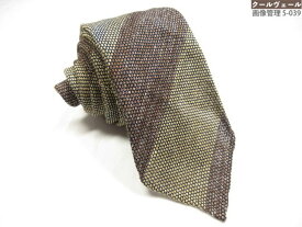 美品【タイユアタイ TIE YOUR TIE】 レジメン織柄♪ セッテピエゲ シルク ネクタイ (メンズ) ブラウン×ダークベージュ系 伊製 ◇39MM8946【中古】