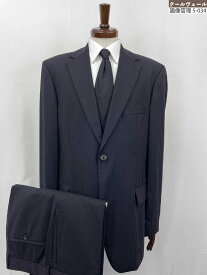 美品【BOSS ヒューゴボス HUGO BOSS】ウール100％ シングル2ボタン スーツ (メンズ) size52 ネイビー系 ストライプ織柄 ★35RMS3267★【中古】