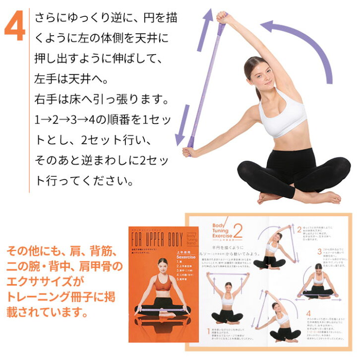 楽天市場 自宅でエクササイズ ダイエット 運動 ストレッチ 美バランスボディに メール便 ボディチューニングバンド 上半身用 コジット パーソナルトレーナー内田あや先生監修 冊子付 ダイエット 体幹 美姿勢 肩 簡単 トレーニング 背筋 二の腕 背中 肩甲骨 上半身