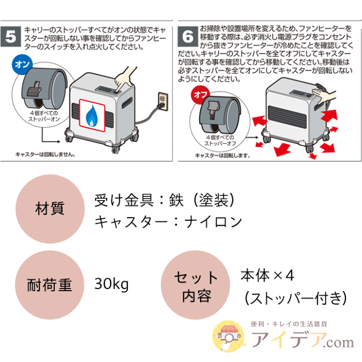 楽天市場】ファンヒーター キャスター キャリー コマ 簡単装着 移動が