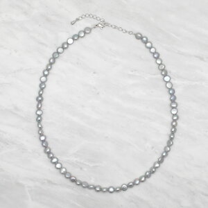 落ち着いたグレーブルー 約5.0mm バロック 淡水パール ネックレス / レディース フォーマル カジュアル / pe-184