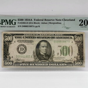 U.S.A. �A�����J 500�h�� ���� 1934�N �E�B���A���E�}�b�L�����[ �X���u���� �� PMG 20 Federal Reserve Notes �A�M������ 500Dollars
