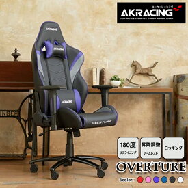 AKRacing ゲーミングチェア Overture ゲーミングチェア エーケーレーシング 昇降調整機能 アームレスト 180°リクライニング ロッキング リビング オフィス 送料無料