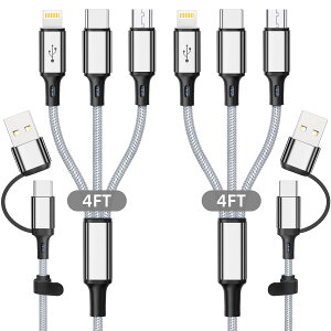 LO܁I 6 in 1 }`[dP[u 2Zbg 4FT [dR[hAUSB A/C  Phone USB C Micro USB Lightning RlN^ iC҂ݏ[dR[h iPhone 15/15 Pro ȂǑΉ O[